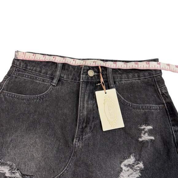 Joyfolie Miajoy Abilene Washed Black Denim Mini Skirt With Distressed size 27 - Picture 6 of 13
